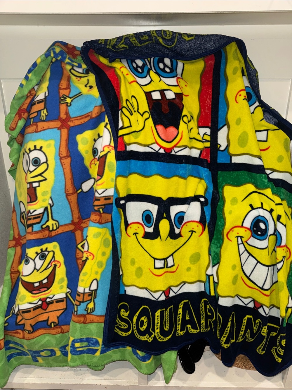 2 SpongeBob Squarepants Bright Yellow, Blue & Green Fleece Throws